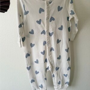 H&M White One Piece with Gray Heart Pattern